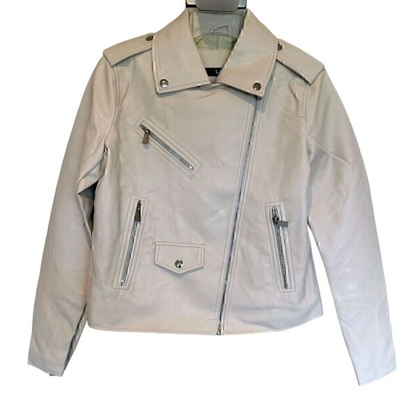 Lulus Vegan Leather Moto, Biker, Motorcycle Jacket Size Small Cream/Beige - Picture 1 of 16
